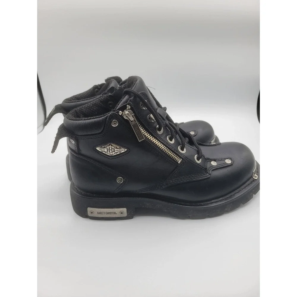 Harley Davidson 81639 Black Leather Biker Boots Side Zip Mens 9.5 Womens 11